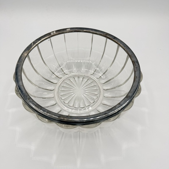 Unmarked Other - Vintage Clear Glass Serving Bowl Silver Tone Rim Scalloped Fruit Salad 9.5"